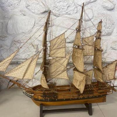 #1248 â€¢ Wooden Tall Ship Model With Sails, Rigging & Stand
