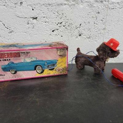 #1014 â€¢ 1956 Thunderbird Friction Car and Vintage Remote Control Dog Toy
