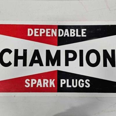 #866 â€¢ Vintage Single Sided Painted Champion Spark Plugs Sign
