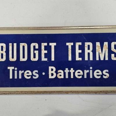 #856 â€¢ Original Vintage Budget Terms Tires Batteries Light Up Sign
