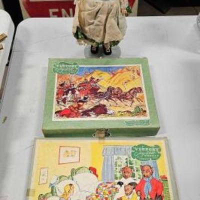 #928 â€¢ 2 Vintage Victory Product Puzzles and Doll
