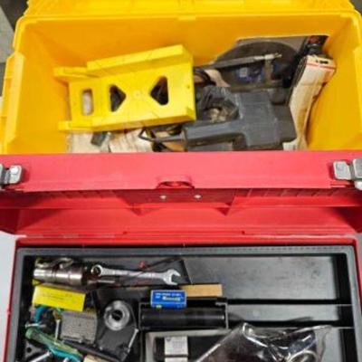 #934 â€¢ 2 Platic Tool Boxes with Tools and Misc Hardware
