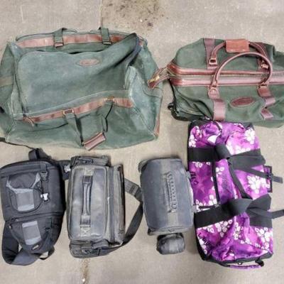 #3686 â€¢ 3 Travel Bags: Orvis Leather Canvas Duffles, LLBean Purple Duffle,...
