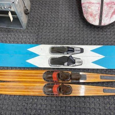 #3030 â€¢ 2 x Pairs of vintage water skis: wood concave and Pair of sea gliders
