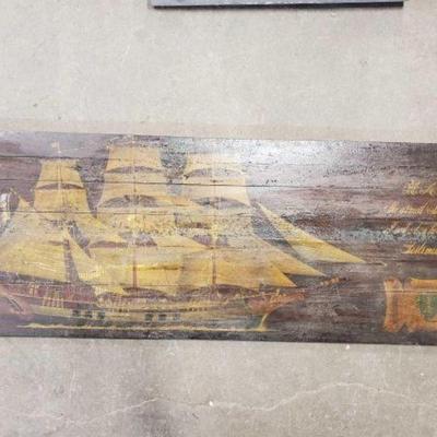 #748 â€¢ Wood Art Painting Of Tall Ship In Portsmouth 1795 - Boat Hull Canvas
