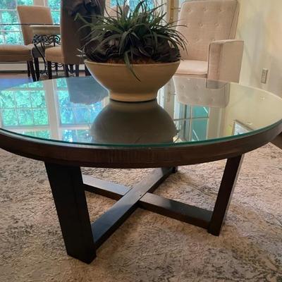 Espresso Glass Top Coffee Table 40" diameter x 18.5"H