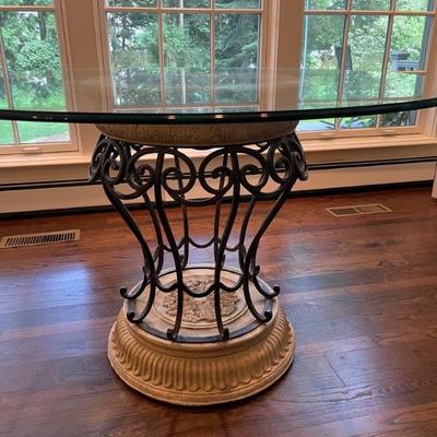 Wrought Iron Tempered Glass Top Dining Table in Terracotta 48