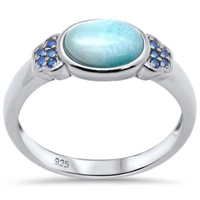 Natural Oval Larimar & Blue Sapphire .925 Sterling Silver Ring Sizes 5-10...