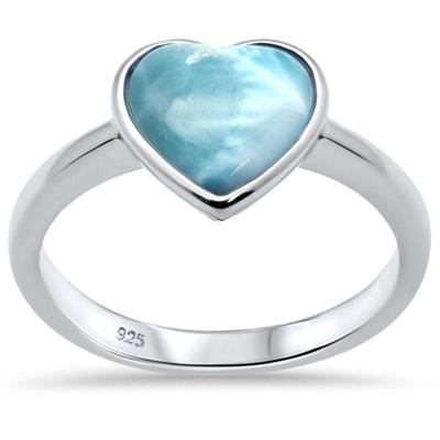 Natural Oval Larimar & CZ .925 Sterling Silver Ring Sizes 5-10...