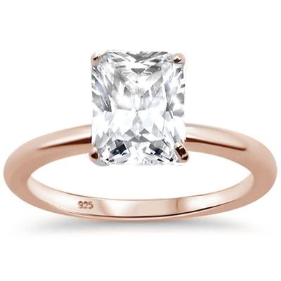2.50ct 9x7mm Rose Gold Plated Radiant Cut Cubic Zirconia .925 Sterling Silver Solitaire Engagement RingSizes 4-9...