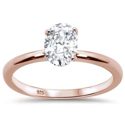 1.50ct 8x6mm Rose Gold Plated Oval Cubic Zirconia .925 Sterling Silver Solitaire Engagement RingSizes 4-9...