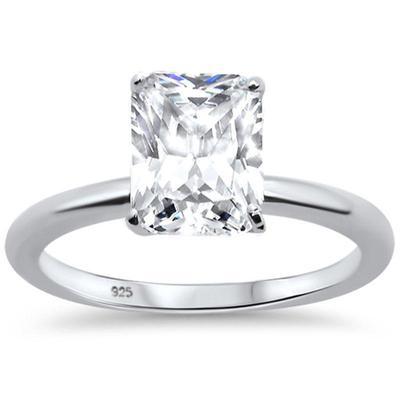 2.50ct 9x7mm Radiant Cut Cubic Zirconia .925 Sterling Silver Solitaire Engagement Ring Sizes 4-9...