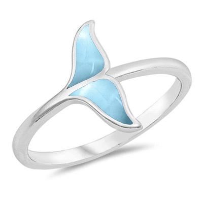 Natural Larimar Whale Tail .925 Sterling Silver Ring Sizes 5-10...