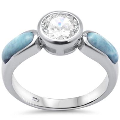 Natural Larimar & CZ .925 Sterling Silver Ring Sizes 5-10...