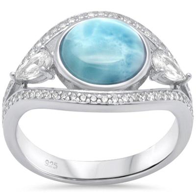Natural Larimar & Cubic Zirconia .925 Sterling Silver Ring Size 8...