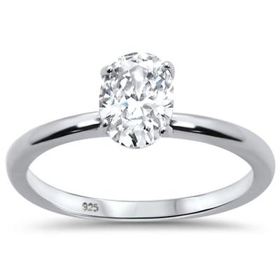1.50ct 8x6mm Oval Cubic Zirconia .925 Sterling Silver Solitaire Engagement Ring Sizes 4-9...