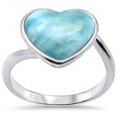 Heart Natural Larimar .925 Sterling Silver Ring Size 8...