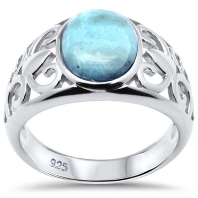 Natural Oval Larimar Filigree .925 Sterling Silver Ring Sizes 5-10...