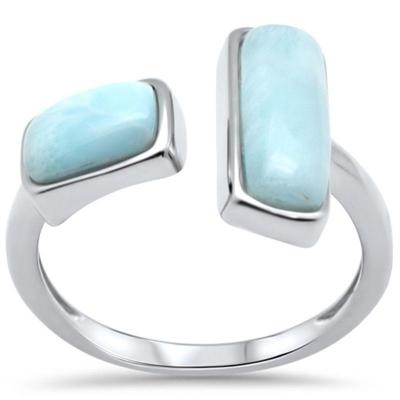 .925 Sterling Silver Natural Larimar Open Ring Sizes 5-10...
