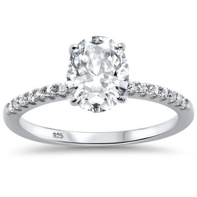 2.00ct 9x7mm Oval & Round Cubic Zirconia .925 Sterling Silver Solitaire Engagement Ring Sizes 4-9...