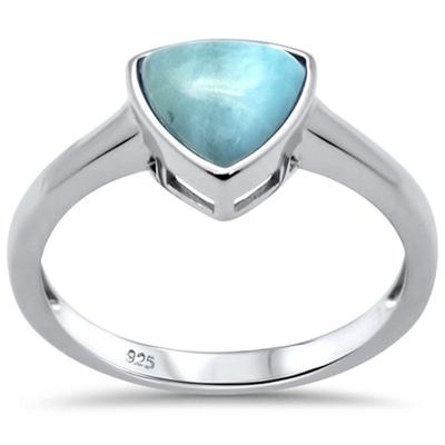 Natural Trillion Shaped Larimar .925 Sterling Silver Ring Sizes 5-10...