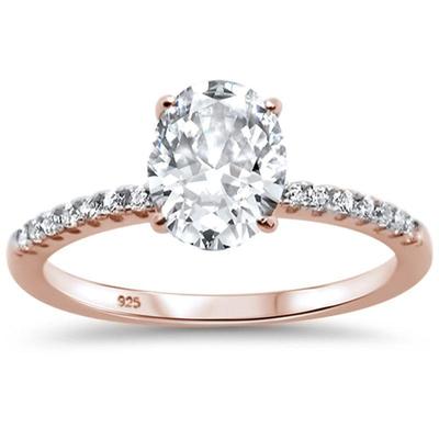 2.00ct 9x7mm Rose Gold Plated Oval & Round Cubic Zirconia .925 Sterling Silver Solitaire Engagement Ring Sizes 4-9...