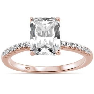 2.50ct 9x7mm Rose Gold Plated Radiant Cut & Round Cubic Zirconia .925 Sterling Silver Solitaire Engagement Ring Sizes 4-9...