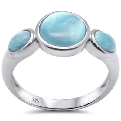 Natural Three Round Larimar .925 Sterling Silver Ring Sizes 5-10...