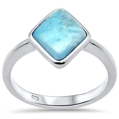 Natural Diamond Shaped Larimar .925 Sterling Silver Ring Sizes 5-10...