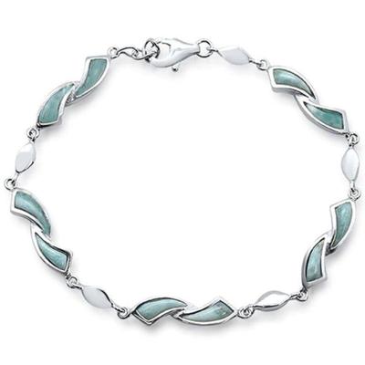 Natural Larimar  .925 Sterling Silver Bracelet 7.5"...