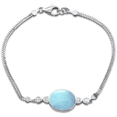 New Natural Larimar Oval .925 Sterling Silver Bracelet 8" Long...