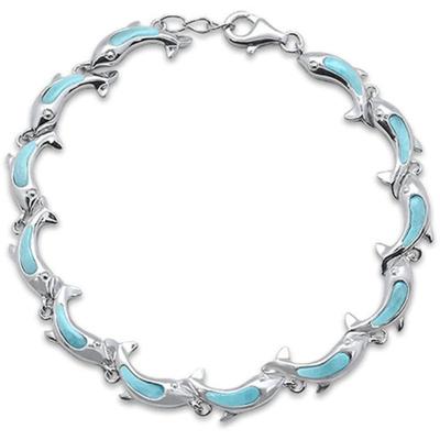 New Dolphins Natural Larimar .925 Sterling Silver Bracelet...