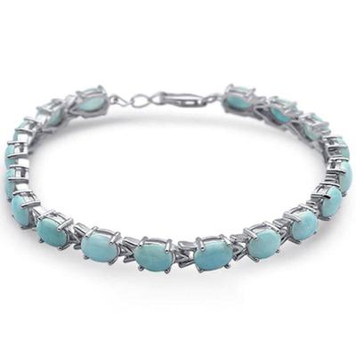 Oval Larimar .925 Sterling Silver Bracelet 7.5" Long...