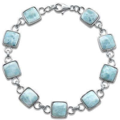 Cushion Natural Larimar .925 Sterling Silver Bracelet  8" Long...