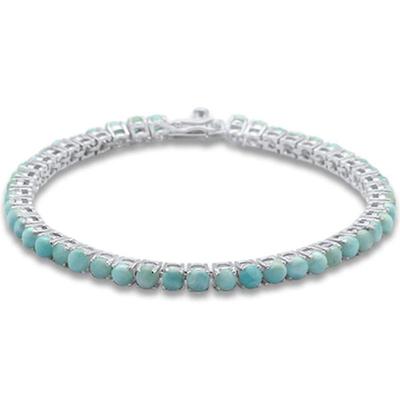 4MM Round Natural Larimar .925 Sterling Silver Bracelet 7.5" Long...
