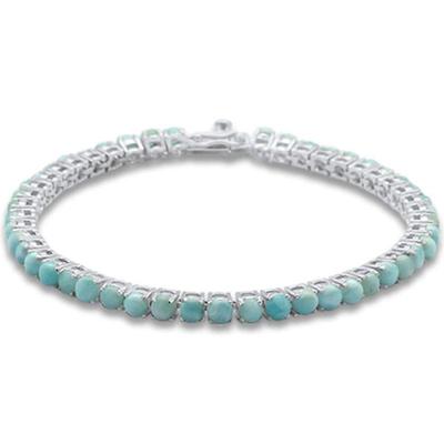 4MM Round Natural Larimar .925 Sterling Silver Bracelet 7.5