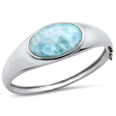 Oval Natural Larimar .925 Sterling Silver Bangle Bracelet...