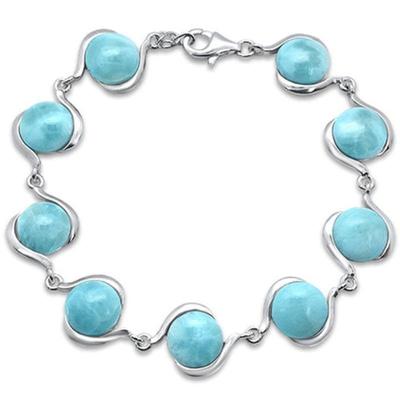 New Round Natural Larimar Design .925 Sterling Silver Bracelet...