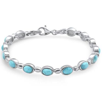 Oval Shape Natural Larimar .925 Sterling Silver Bracelet...