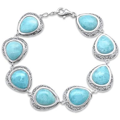 Pear Shape Natural Larimar .925 Sterling Silver Bracelet...