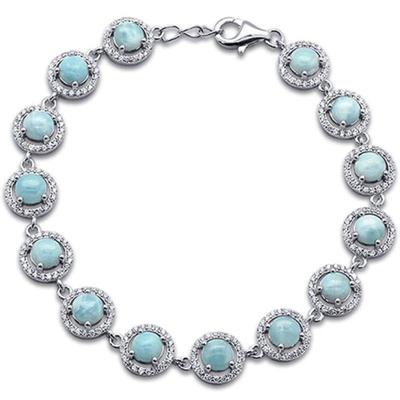 Elegant Halo Style Natural Larimar .925 Sterling Silver Bracelet 7.5" Long...