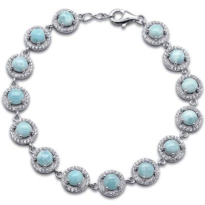 Elegant Halo Style Natural Larimar .925 Sterling Silver Bracelet 7.5