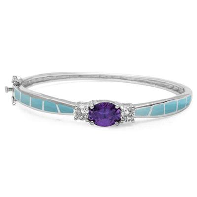 Natural Larimar, amethyst, & Cz .925 Sterling Silver Bangle Bracelets...