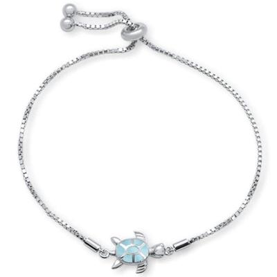 Natural Larimar Turtle .925 Sterling Silver Bracelet  7-9" Adjustable Toggle Bola Bracelet...