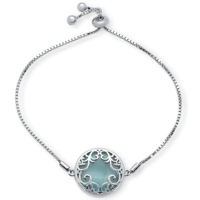 Round Natural Larimar Celtic Design .925 Sterling Silver  7-9" Adjustable Toggle Bola Bracelet...