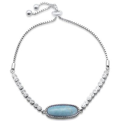 Larimar Bar .925 Sterling Silver 7-9" Adjustable Toggle Bola Bracelet...