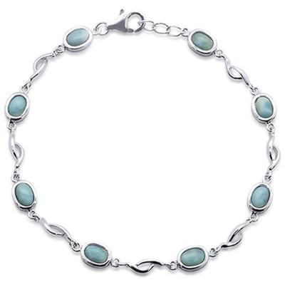 Oval Natural Larimar .925 Sterling Silver Bracelet 7.5