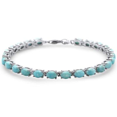 Natural Larimar Oval Shape Fire .925 Sterling Silver Bracelet 7" Long...