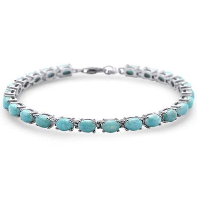 Natural Larimar Oval Shape Fire .925 Sterling Silver Bracelet 7