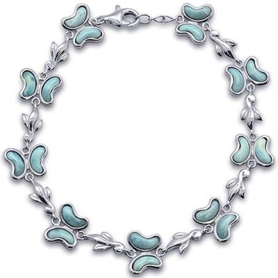 Butterfly Charm Natural Larimar .925 Sterling Silver Bracelet...